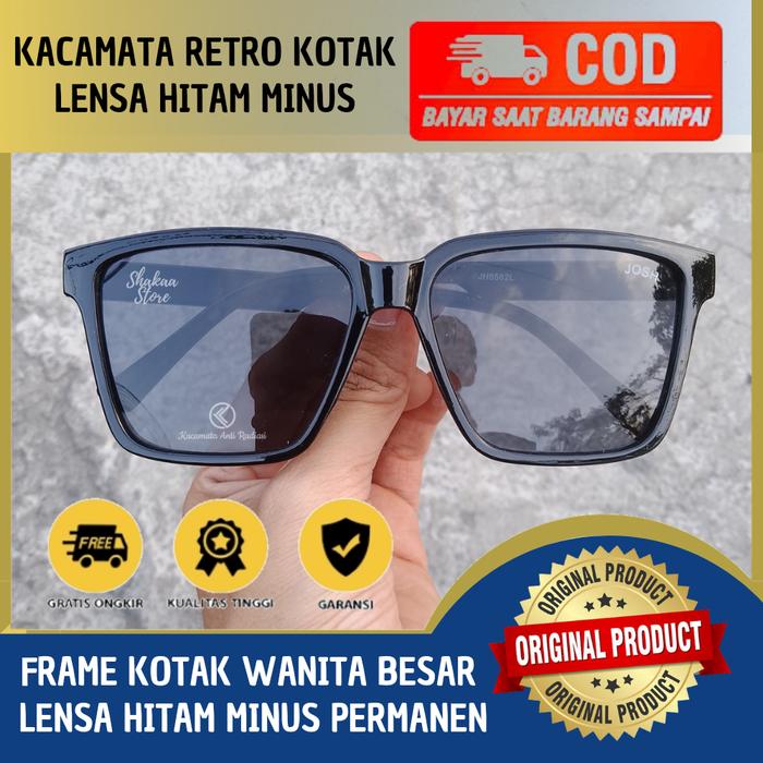 Kacamata hitam wanita minus permanen anti UV frame kotak besar
