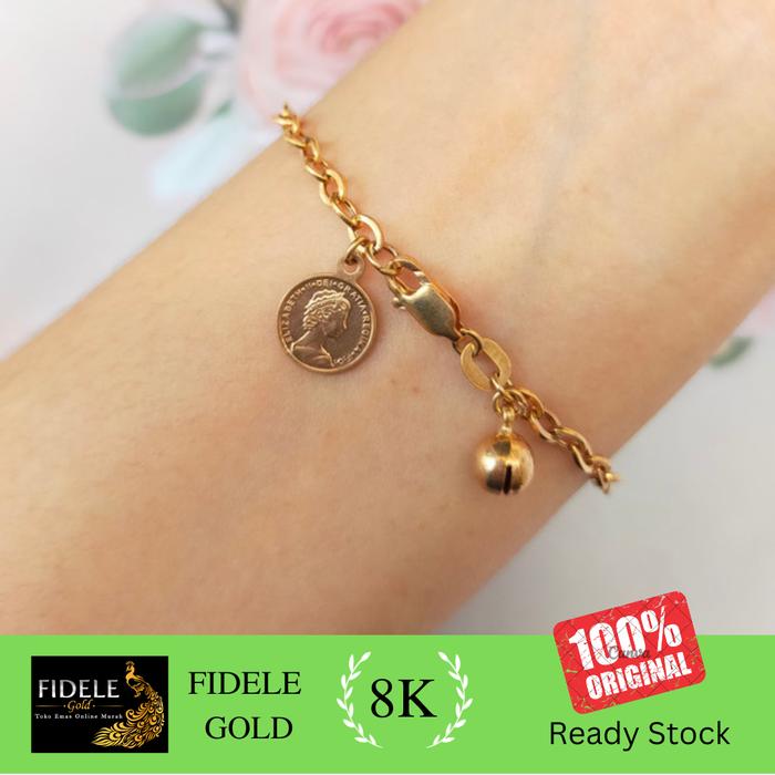 Gelang Dollar Rantai emas kuning 17cm gelang emas koin 8k 375
