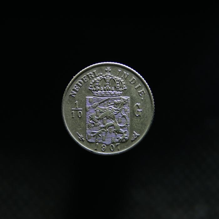 Koin Hindia Belanda - 1/10 Gulden Nederl Indie Wilhelmina Tahun 1907