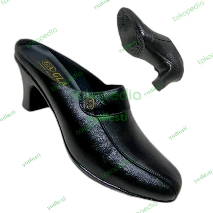 Yudiesti Sepatu Selop Wanita Hitam Kulit Asli Sendal Selop Wanita Hak Sol Karet Yaman Awet Cewek Kul