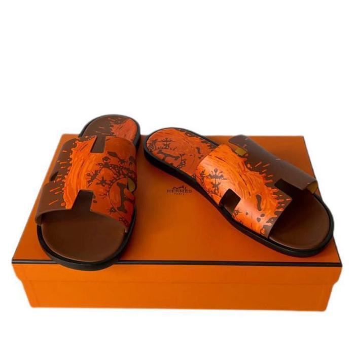 Sendal Hermes Peinture Fraiche Naturel/Orange Original