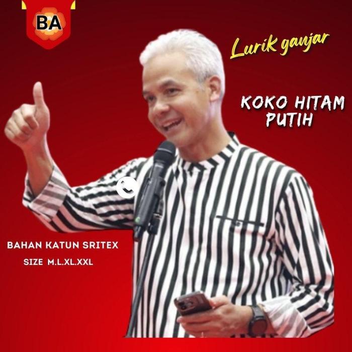 Baju Batik Ganjar Pranowo Kemeja Lurik Salur Katun Hitam Putih