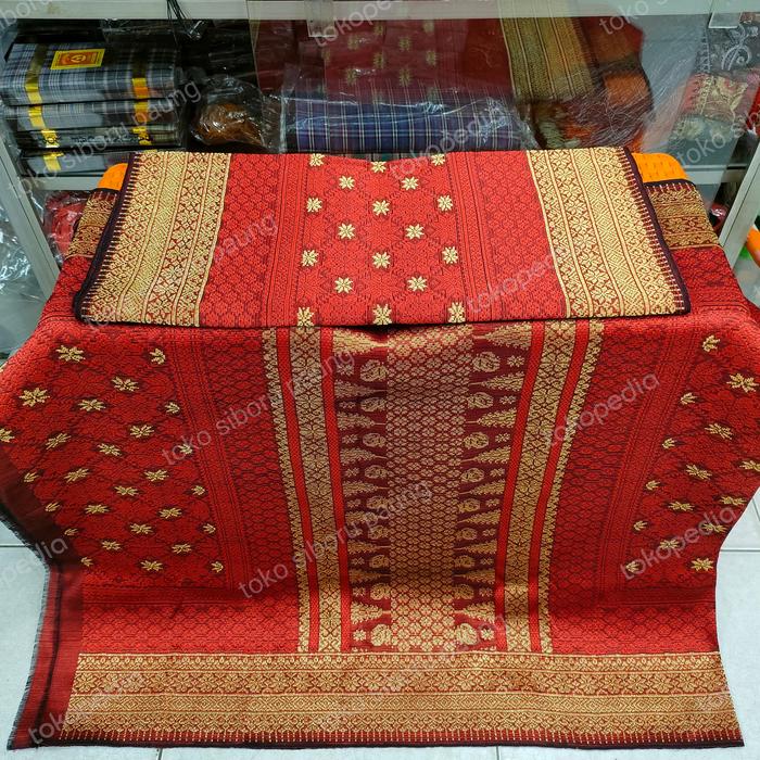 Songket Palembang ORI benang sutra merah marun emas