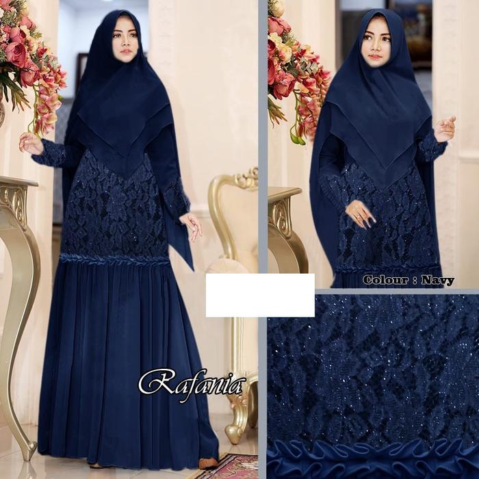 7589 Baju gamis terbaru biru dongker navy bordir tile murah 7582