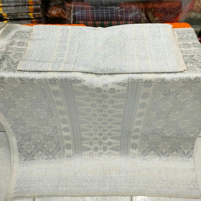 Songket Palembang ORI benang sutra putih silver