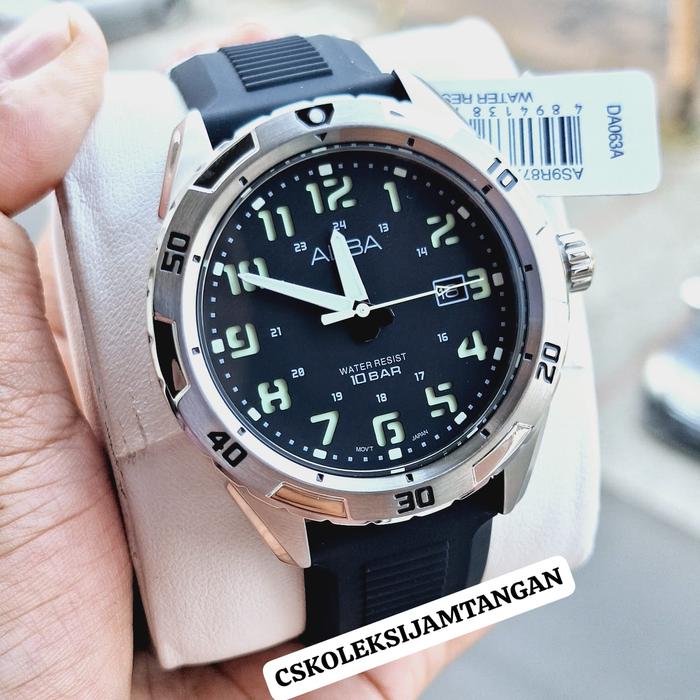 JAM TANGAN PRIA ALBA AS9R87X1 AS9R87 SILVER BLACK RUBBER ORIGINAL