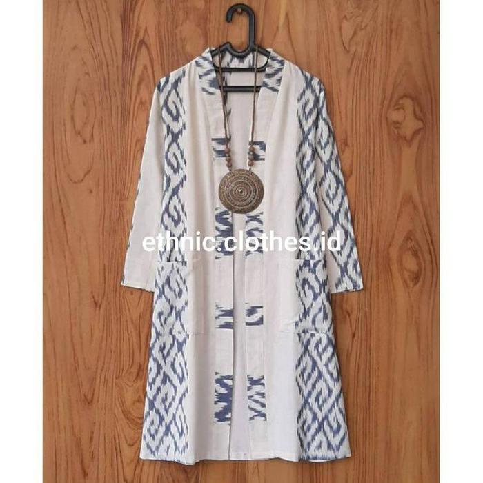 Long Outer Batik Tenun Toraja Putih Elegant Terlaris