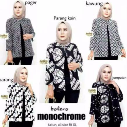 Bolero Monochrome Cardigan Cantik Monokrom Outer Batik Hitam Putih
