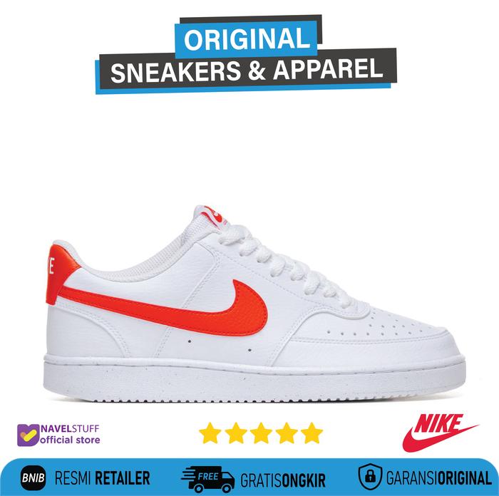NIKE Court Vision Low Next Nature White/Picante Red Original Resmi
