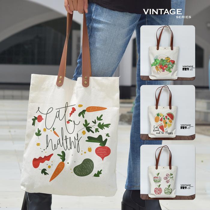 Totebag Kanvas Seri Fruity Vegie Tas Wanita