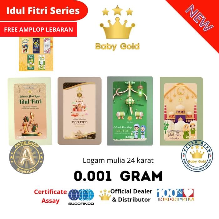 BABY GOLD 0.001 GRAM Edisi IDUL FITRI EMAS MINI LOGAM MULIA (FREE AMPL