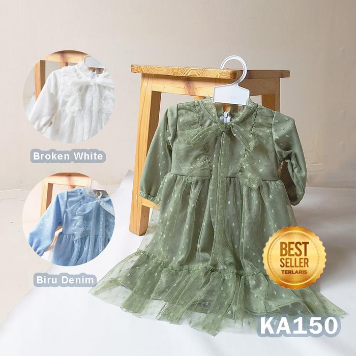 Baju Gaun Bayi Perempuan Lucu 6 12 bulan Korean Style Dress Tile Dot Sage Green Denim Baju Anak Pere