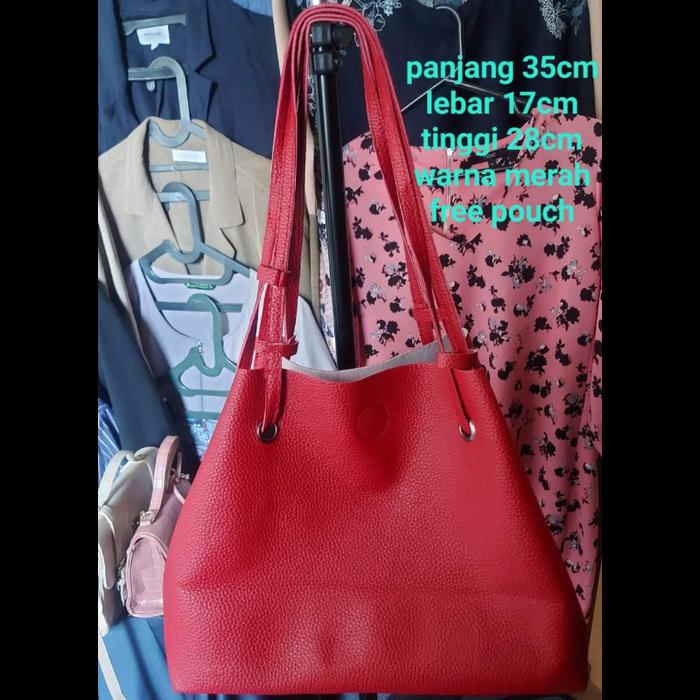 Tote bag lucu tas wanita model serut kulit jeruk merah