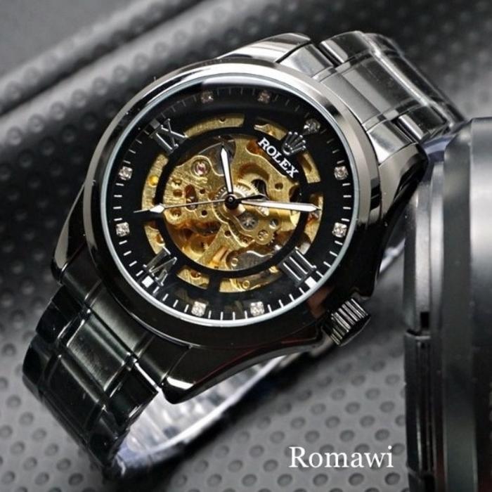 Jam Tangan Pria Otomatis All Black Transparan Otomatis