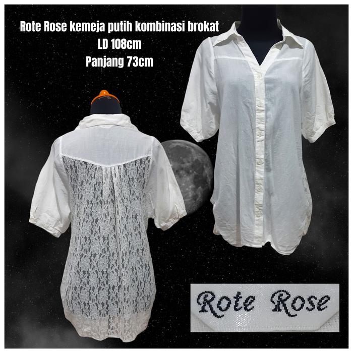 Rote Rose kemeja wanita putih katun kombinasi brokat
