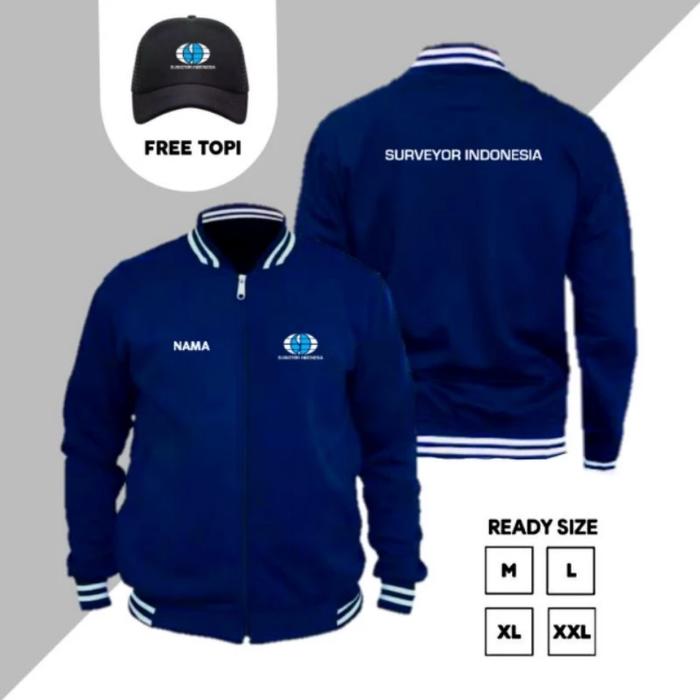 jaket varsity surveyor Indonesia bahan cotton fleece tebal free topi