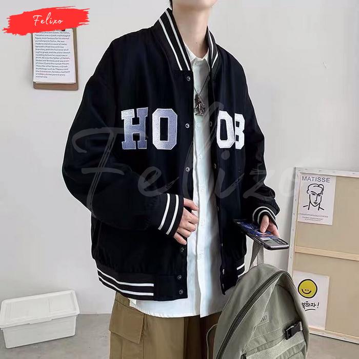 Jaket Bomber Varsity Dewasa Baseball Bahan Tebal Tulisan HB 08 Unisex