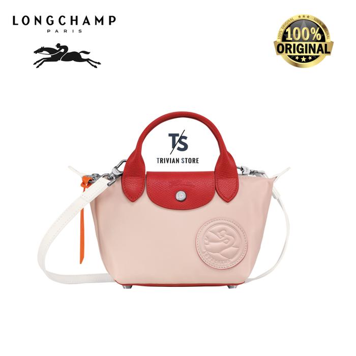 LC  Hand Bag Top Handle Le Pliage Mini Cuir Leather Pale Pink Original