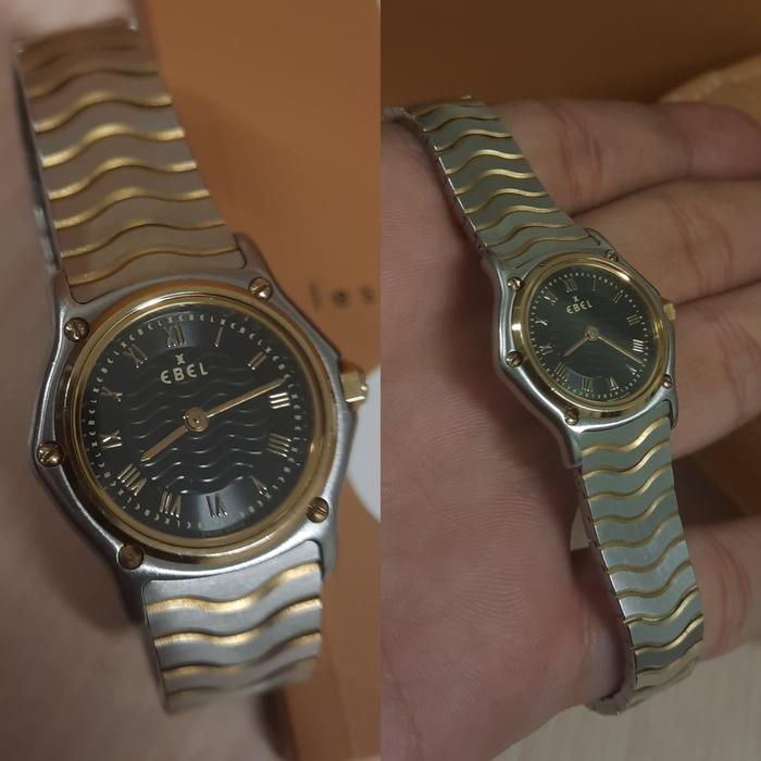 Jam Ebel Wave Gold 18k Black Textured Dial Swiss Longines Omega Aigner