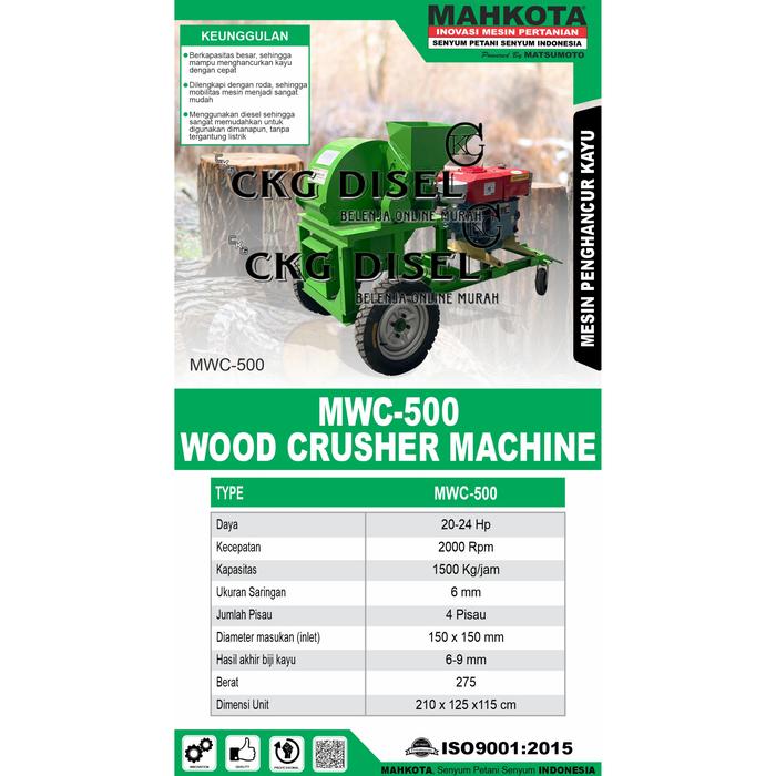 Mesin Pencacah Kayu Wood Crusher Machine MAHKOTA MWC 500 + 27 HP Start