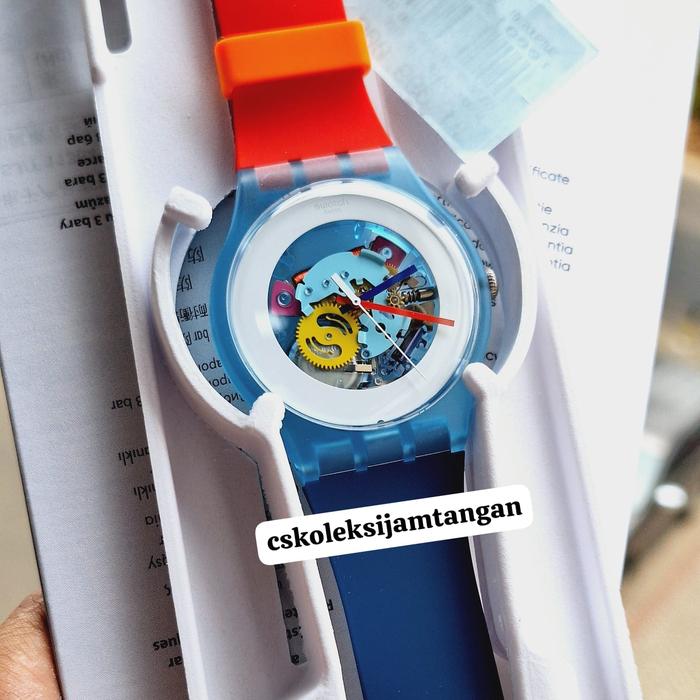 JAM TANGAN WANITA SWATCH SUOS101 COLOR MY LACQUERED RED BLUE ORIGINAL