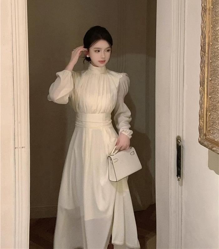 VIRGO beige midi dress long sleeve woman premium / coquette dress / korean summer dress / beachwear 