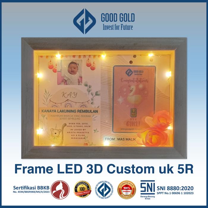 Frame LED 3D Logam Mulia untuk Kado Emas atau Hadiah