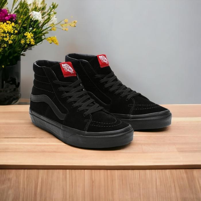 Sepatu Pria Wanita Vans Sk8-High Full Black Black Suede