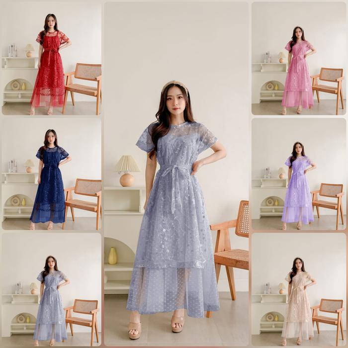 Dress shannon Abu Tile Polkadot Dot Maroon Lilac Dusty Pink Navy Pesta