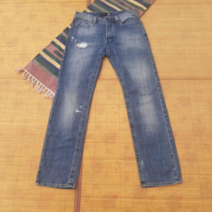 Just Cavalli Italian Designers Ripped Button Fly Washed Blue Jeans