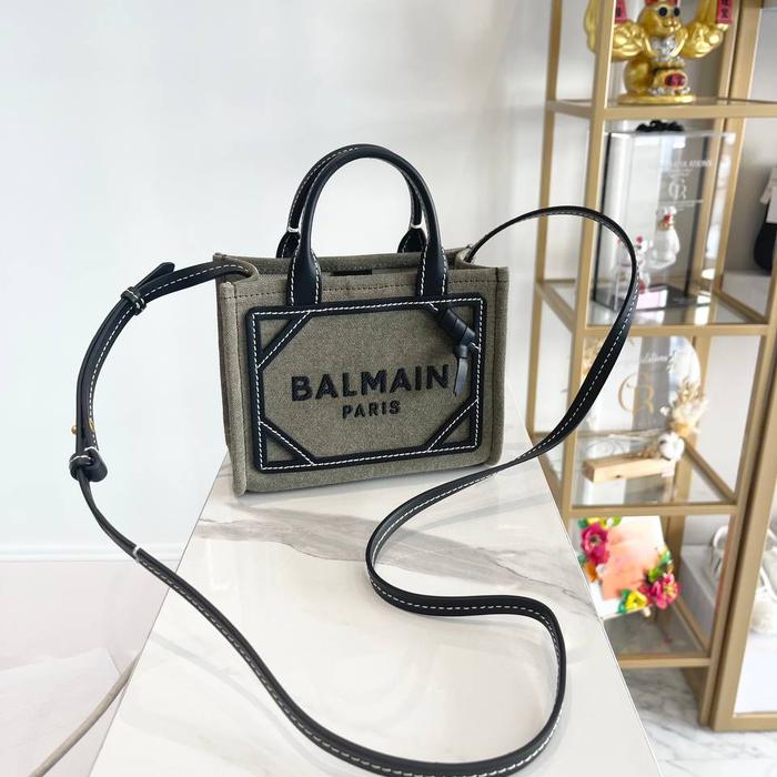 TAS BALMAIN B-ARMY MINI CANVAS KHAKI LOGO BLACK
