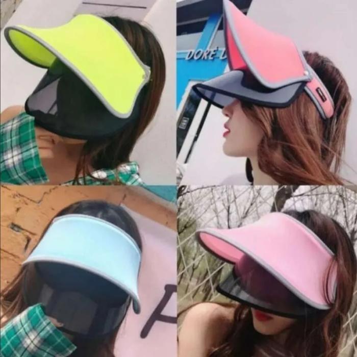 Topi Wanita Anti UV Sunblock Double Sun Visor Kaca Mata Penutup Wajah