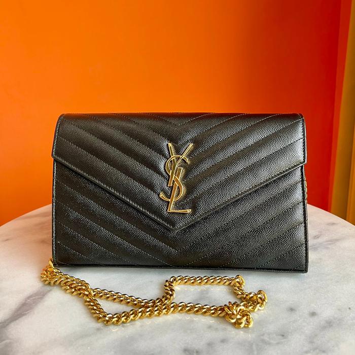 Saint Laurent YSL Wallet on chain / WOC Black Caviar GHW