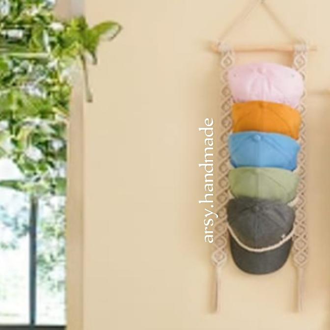 Tempat Topi Baseball Macrame, Gantungan Topi 03 Hiasan Dinding Macrame Tali