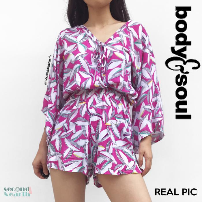 Body&Soul Playsuit (S-M) Celana Romper Prints Pink Terusan Fit Flare Floral MT