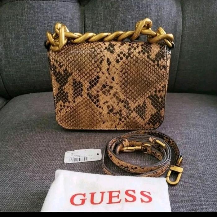 PRELOVED Guess Brown phyton crosbody bag flap