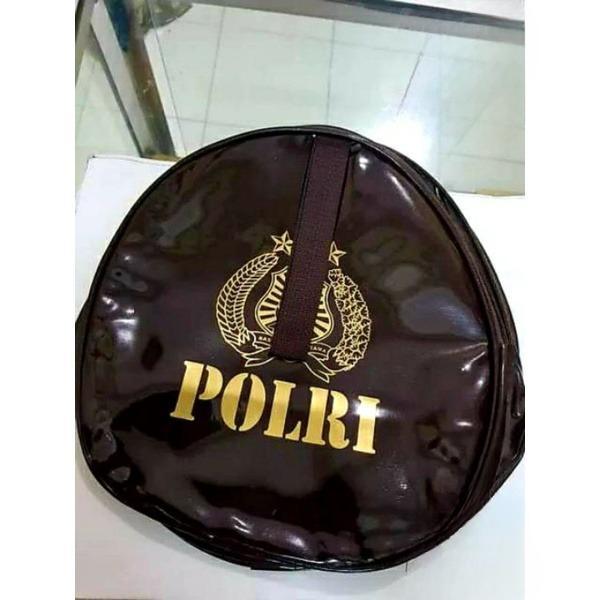 Tas Tempat Menyimpan Topi Polisi POLRI Sarung Kotak Pet Coklat Premium