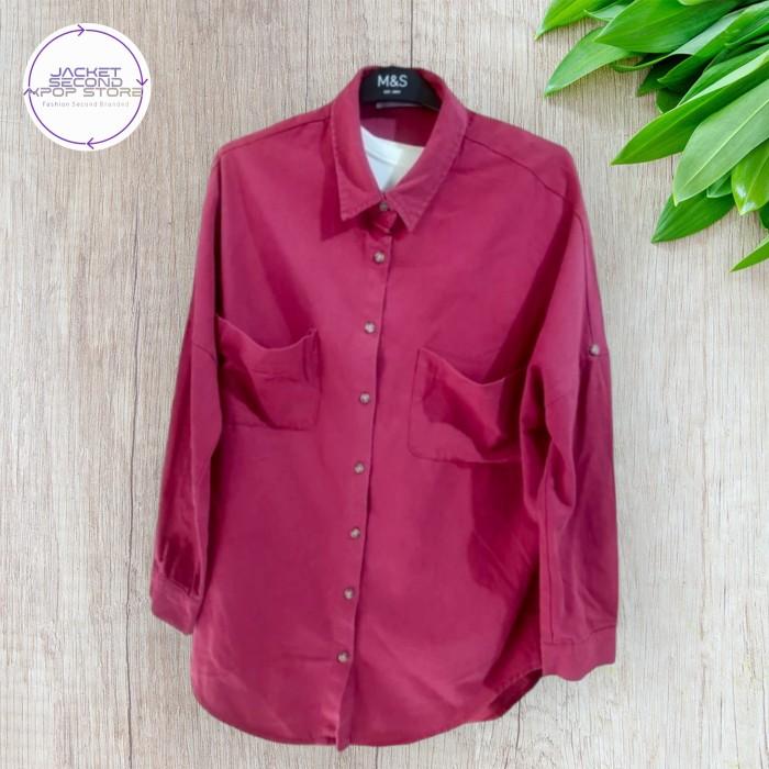 Kemeja Denim Casual Second Branded Pigment Maroon Korea XL a5