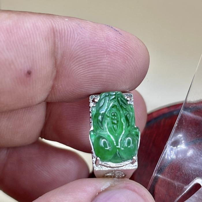 giok jadeite feicui tipeA cincin cowok ikatan perakS925 Ukiran pixiu