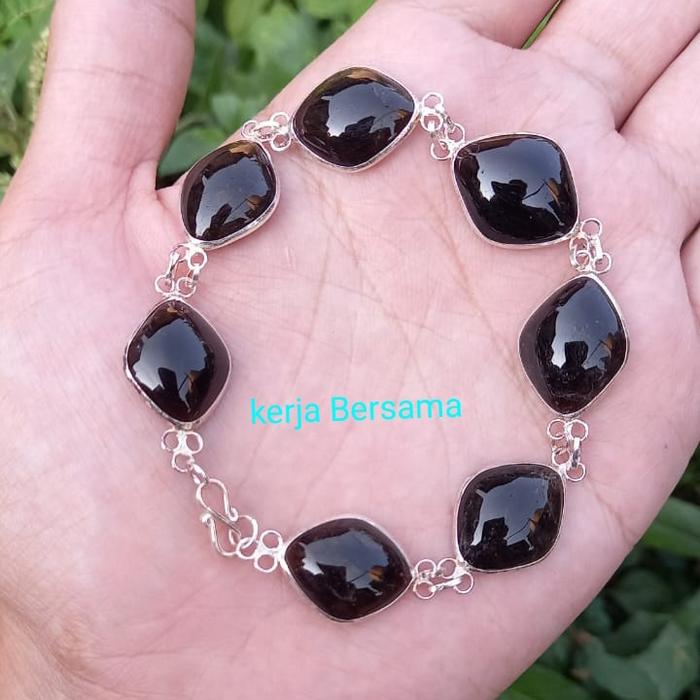 Gelang batu kecubung kopi martapura motif getas ikat perak