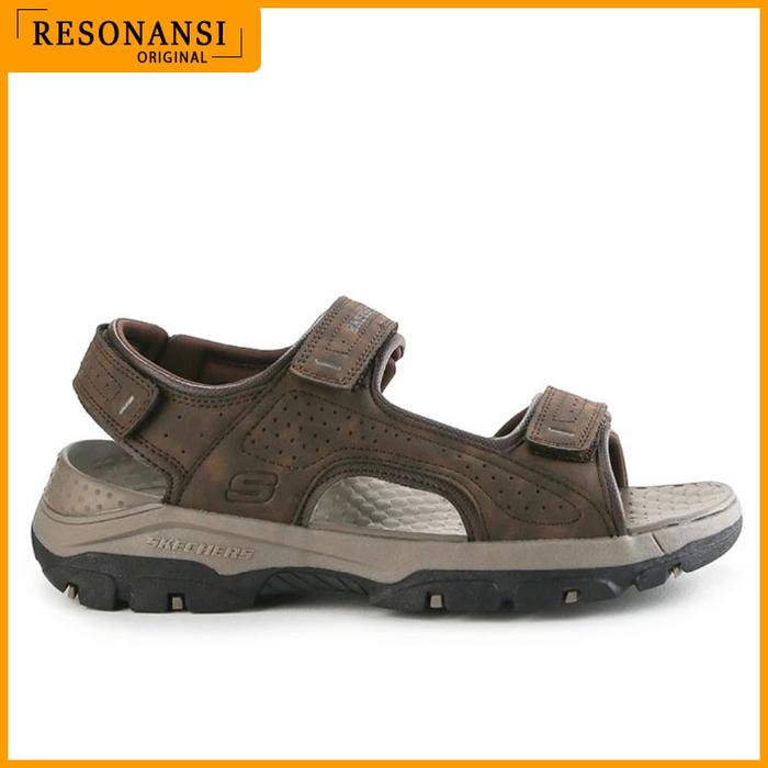 SANDAL PRIA TERBARU SKECHERS ORIGINAL TRESMEN - GARO COKLAT EMPUK