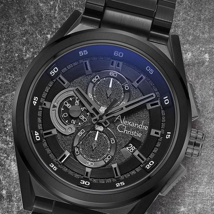 Jam Tangan Pria ALEXANDRE CHRISTIE AC 6554 AC6654 hitam Original Crystal Stainless Watch Black