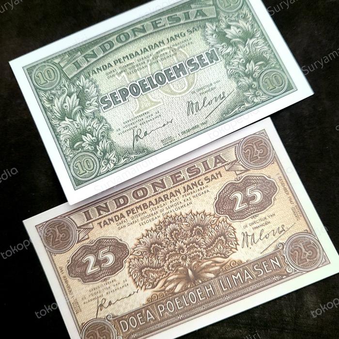 Uang Kuno 10 & 25 Sen Indonesia Belanda (1947) Replika Repro