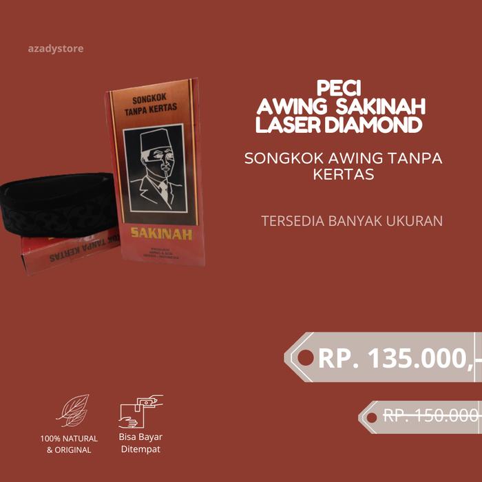PECI SONGKOK AWING HITAM MOTIF LASER DIAMOND 100% ORIGINAL