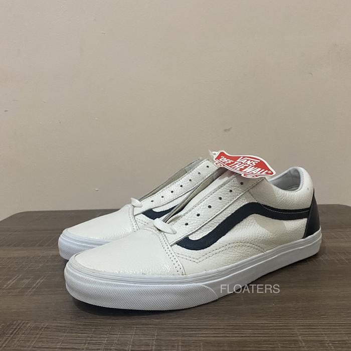 Sepatu Vans Old Skool Leather True White/Black Original