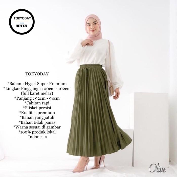 rok plisket premium termurah warna olive