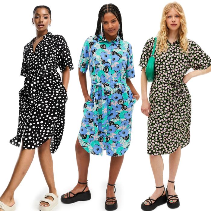 MONKI SHIRT TIE BELT MIDI DRESS
