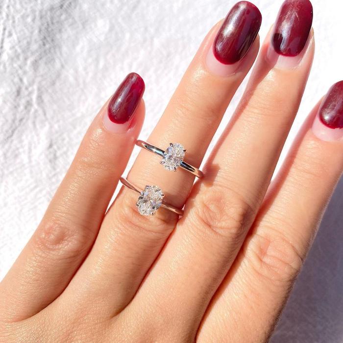 Cincin oval moissanite 1 carat rangka emas 2 gram