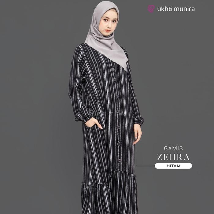 ZEHRA GAMIS UKHTI KATUN TWILL PREMIUM BAJU GAMIS HITAM MOTIF GARIS