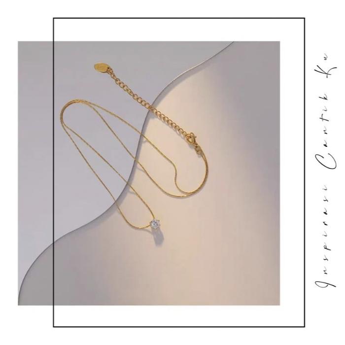 Kalung Titanium Nagita Slavina Liontin Permata Satu Anti Karat Emas18K